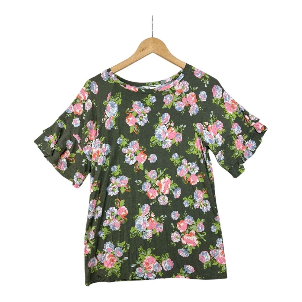 Matilda Jane Floral Print Short Sleeve Blouse size XS Green/Multicolor